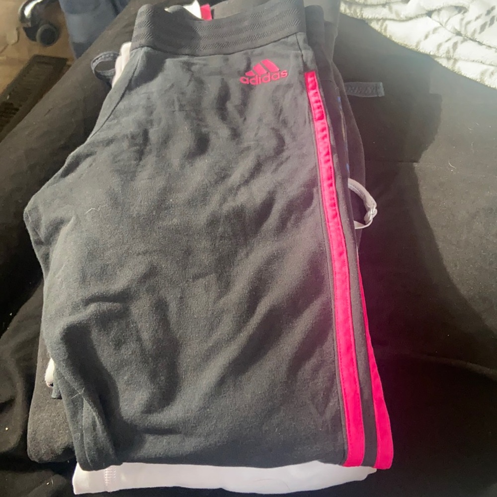 Black and hot pink adidas tights